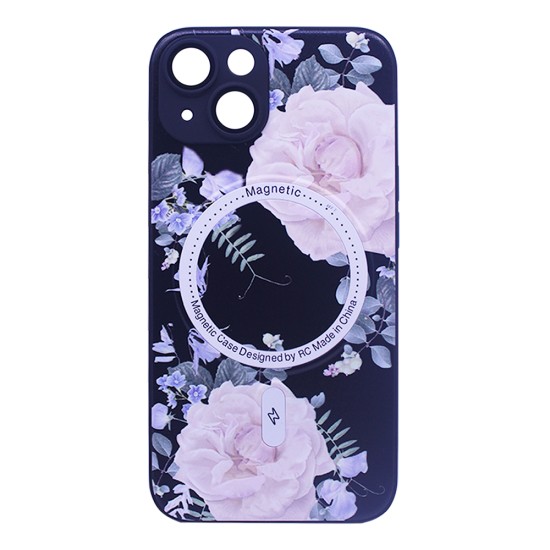 Flower Design Magnetic Case for Apple iPhone 15 Black